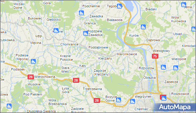 mapa Klęczany gmina Chełmiec, Klęczany gmina Chełmiec na mapie Targeo
