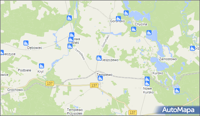 mapa Kleszczewo gmina Bledzew, Kleszczewo gmina Bledzew na mapie Targeo