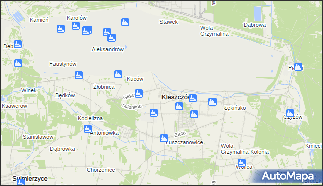 mapa Kleszczów powiat bełchatowski, Kleszczów powiat bełchatowski na mapie Targeo