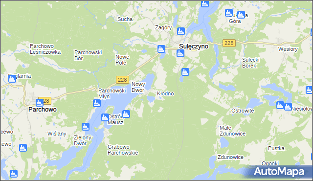 mapa Kłodno gmina Sulęczyno, Kłodno gmina Sulęczyno na mapie Targeo