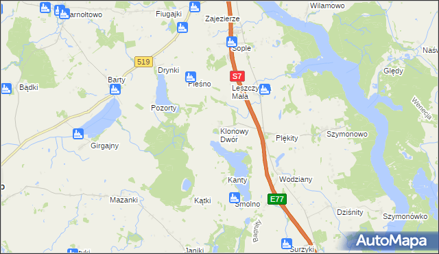 mapa Klonowy Dwór, Klonowy Dwór na mapie Targeo