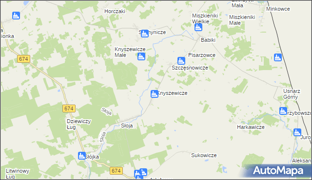 mapa Knyszewicze, Knyszewicze na mapie Targeo