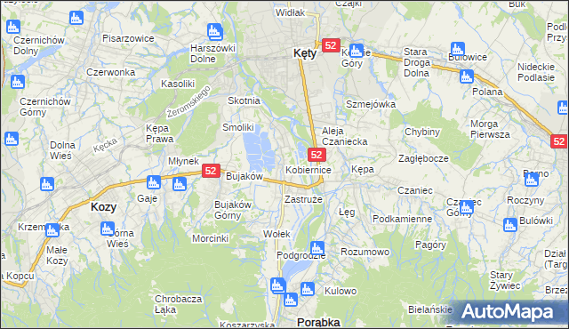 mapa Kobiernice, Kobiernice na mapie Targeo