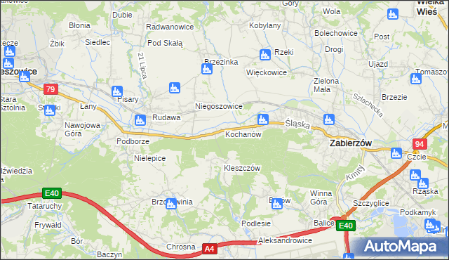 mapa Kochanów gmina Zabierzów, Kochanów gmina Zabierzów na mapie Targeo