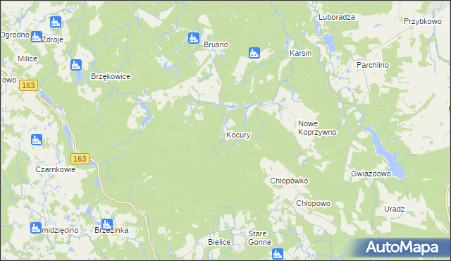 mapa Kocury gmina Połczyn-Zdrój, Kocury gmina Połczyn-Zdrój na mapie Targeo