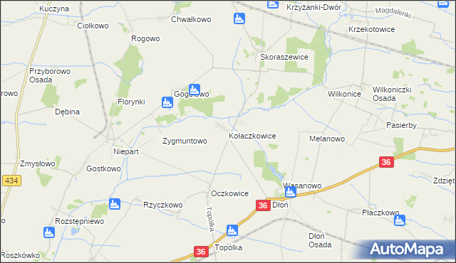 mapa Kołaczkowice gmina Miejska Górka, Kołaczkowice gmina Miejska Górka na mapie Targeo