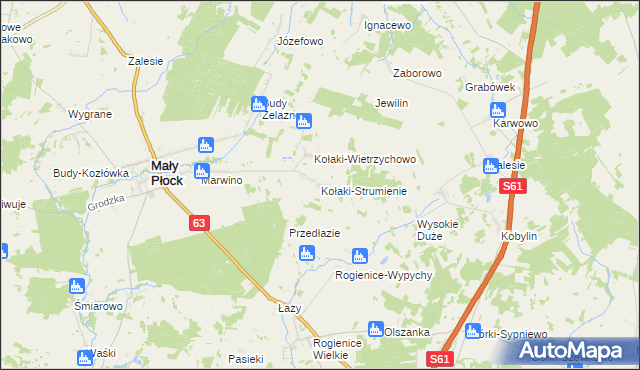 mapa Kołaki-Strumienie, Kołaki-Strumienie na mapie Targeo