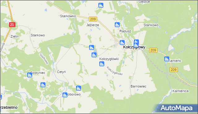 mapa Kołczygłówki, Kołczygłówki na mapie Targeo