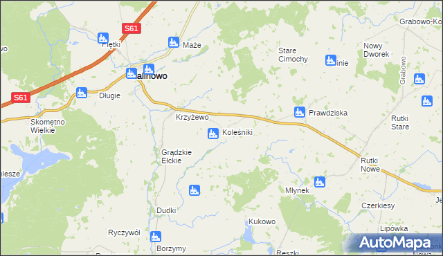 mapa Koleśniki gmina Kalinowo, Koleśniki gmina Kalinowo na mapie Targeo