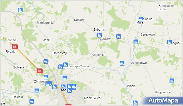 mapa Koleśniki gmina Mońki, Koleśniki gmina Mońki na mapie Targeo