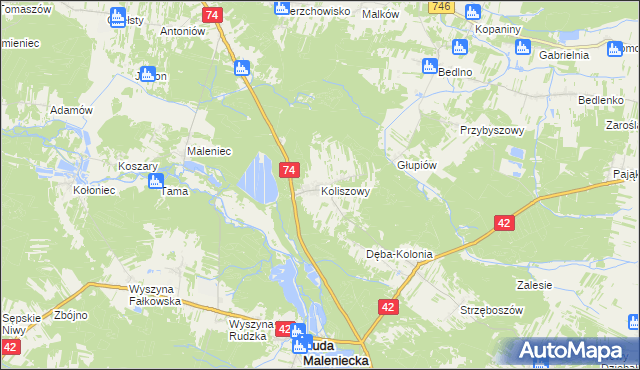 mapa Koliszowy, Koliszowy na mapie Targeo