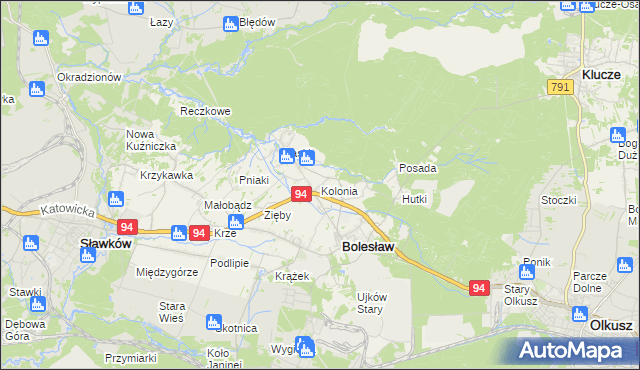 mapa Kolonia gmina Bolesław, Kolonia gmina Bolesław na mapie Targeo