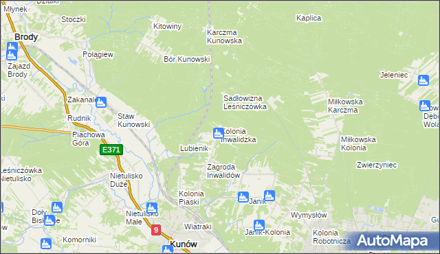 mapa Kolonia Inwalidzka, Kolonia Inwalidzka na mapie Targeo