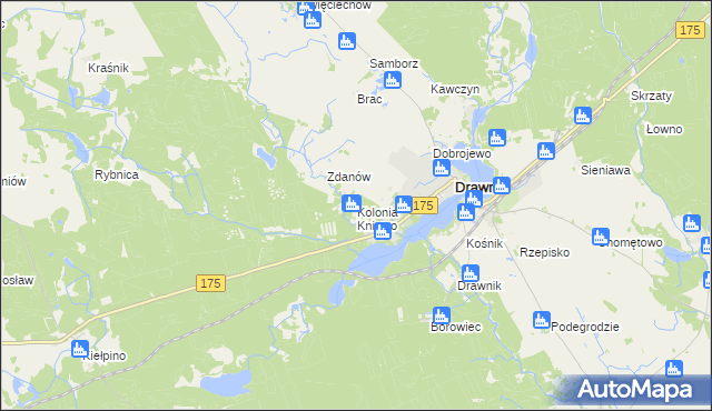 mapa Kolonia Kniewo, Kolonia Kniewo na mapie Targeo