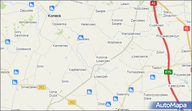 mapa Kolonia Łowiczek, Kolonia Łowiczek na mapie Targeo