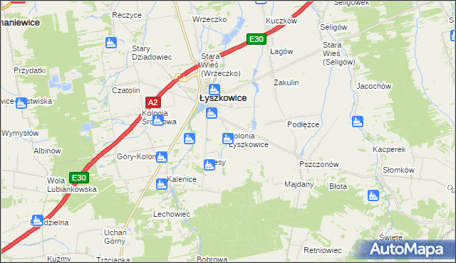 mapa Kolonia Łyszkowice, Kolonia Łyszkowice na mapie Targeo