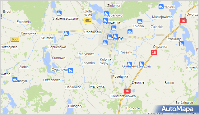 mapa Kolonia Sejny, Kolonia Sejny na mapie Targeo