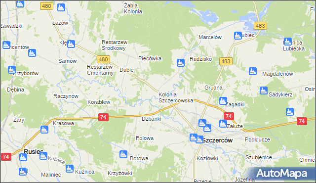 mapa Kolonia Szczercowska, Kolonia Szczercowska na mapie Targeo