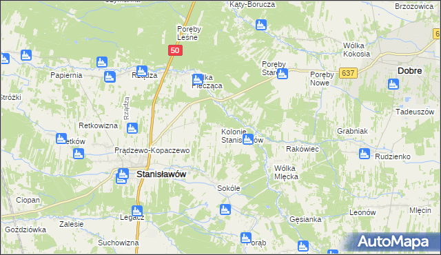 mapa Kolonie Stanisławów, Kolonie Stanisławów na mapie Targeo