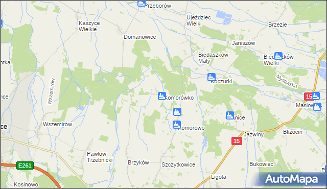 mapa Komorówko gmina Trzebnica, Komorówko gmina Trzebnica na mapie Targeo