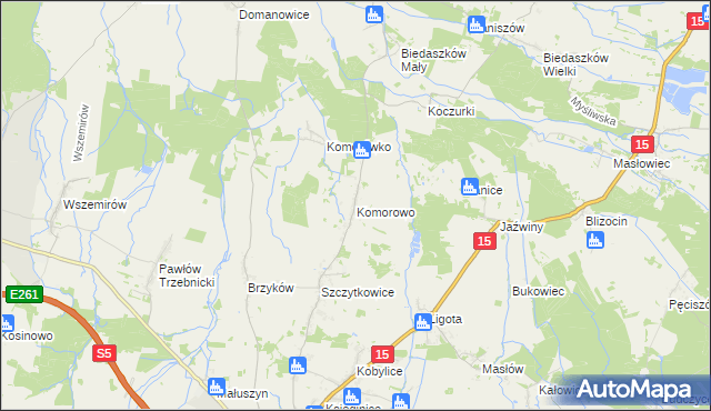 mapa Komorowo gmina Trzebnica, Komorowo gmina Trzebnica na mapie Targeo
