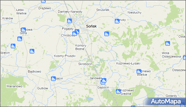 mapa Komory Dąbrowne, Komory Dąbrowne na mapie Targeo