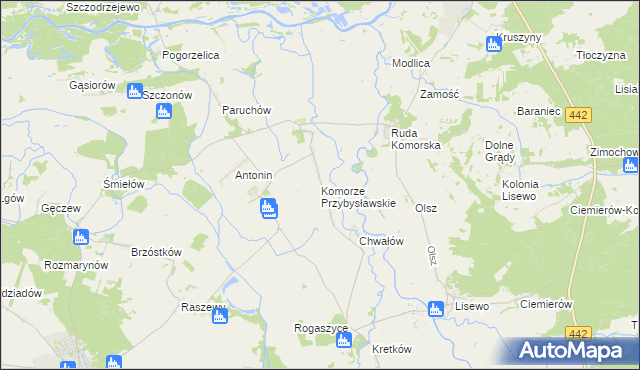 mapa Komorze Przybysławskie, Komorze Przybysławskie na mapie Targeo