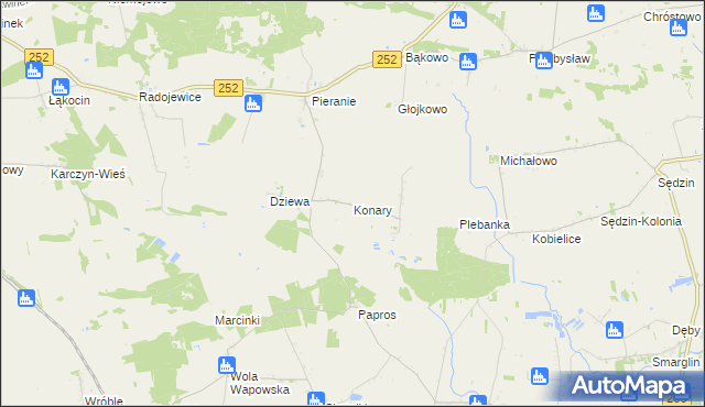 mapa Konary gmina Dąbrowa Biskupia, Konary gmina Dąbrowa Biskupia na mapie Targeo