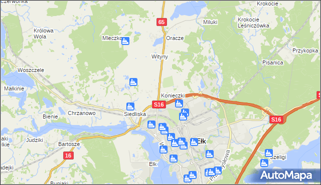mapa Konieczki gmina Ełk, Konieczki gmina Ełk na mapie Targeo