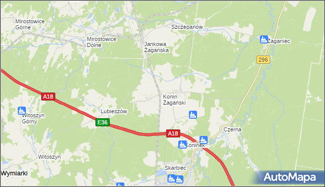 mapa Konin Żagański, Konin Żagański na mapie Targeo