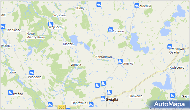 mapa Konradowo gmina Świątki, Konradowo gmina Świątki na mapie Targeo