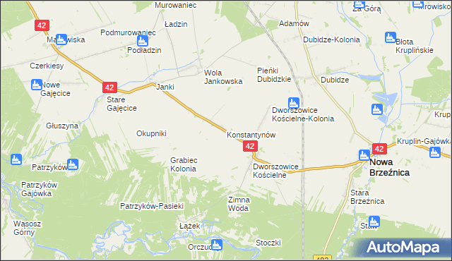 mapa Konstantynów gmina Nowa Brzeźnica, Konstantynów gmina Nowa Brzeźnica na mapie Targeo