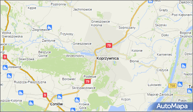 mapa Koprzywnica powiat sandomierski, Koprzywnica powiat sandomierski na mapie Targeo