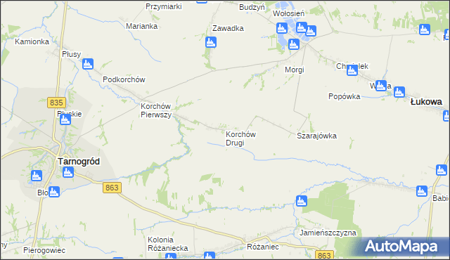 mapa Korchów Drugi, Korchów Drugi na mapie Targeo
