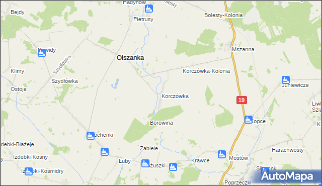 mapa Korczówka gmina Olszanka, Korczówka gmina Olszanka na mapie Targeo