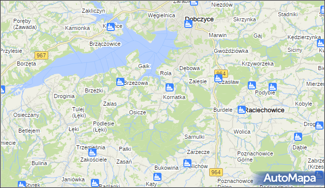 mapa Kornatka gmina Dobczyce, Kornatka gmina Dobczyce na mapie Targeo
