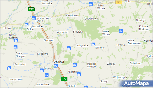 mapa Koryciska gmina Załuski, Koryciska gmina Załuski na mapie Targeo
