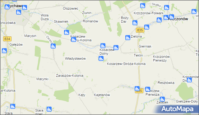 mapa Kosarzew-Stróża, Kosarzew-Stróża na mapie Targeo