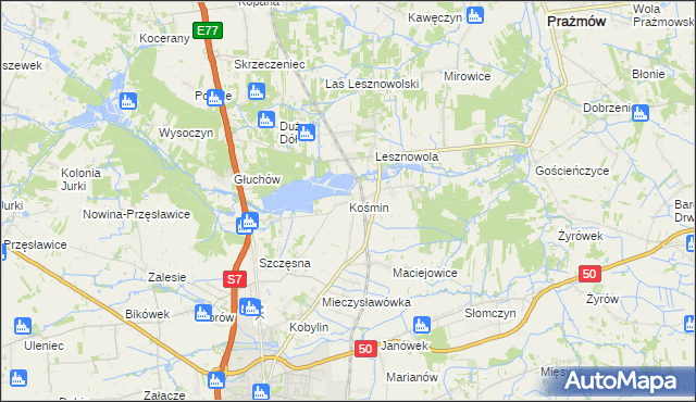 mapa Kośmin gmina Grójec, Kośmin gmina Grójec na mapie Targeo