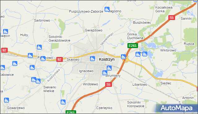 mapa Kostrzyn powiat poznański, Kostrzyn powiat poznański na mapie Targeo