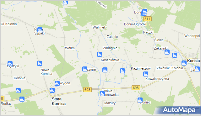 mapa Koszelówka gmina Stara Kornica, Koszelówka gmina Stara Kornica na mapie Targeo