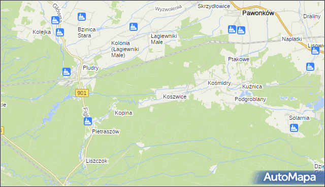 mapa Koszwice, Koszwice na mapie Targeo