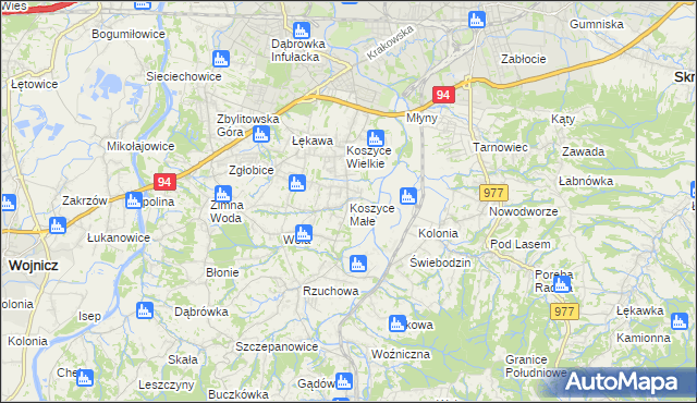 mapa Koszyce Małe, Koszyce Małe na mapie Targeo