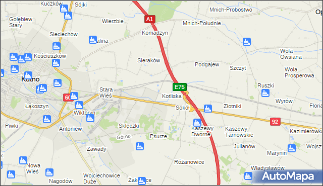 mapa Kotliska gmina Kutno, Kotliska gmina Kutno na mapie Targeo