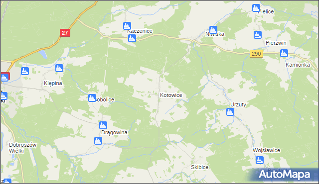 mapa Kotowice gmina Nowogród Bobrzański, Kotowice gmina Nowogród Bobrzański na mapie Targeo