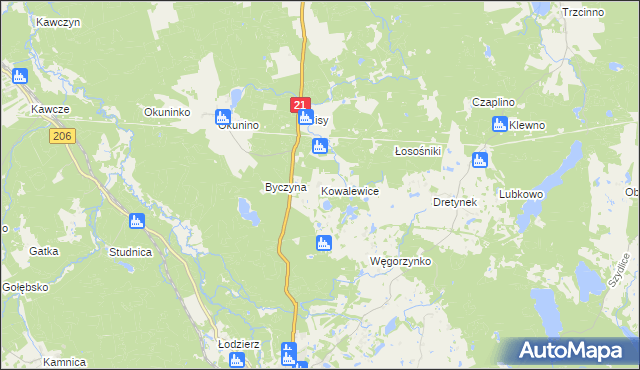 mapa Kowalewice gmina Miastko, Kowalewice gmina Miastko na mapie Targeo
