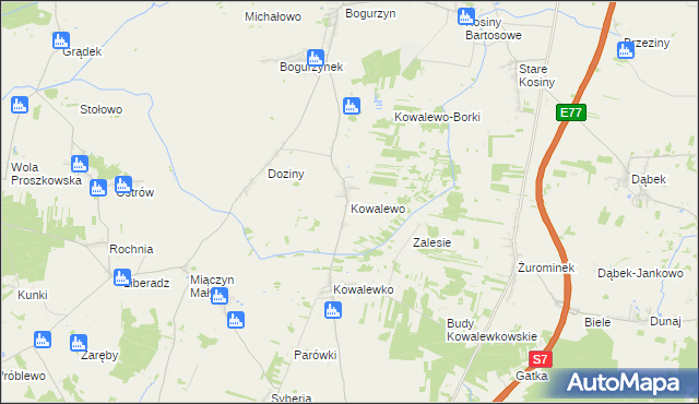 mapa Kowalewo gmina Wiśniewo, Kowalewo gmina Wiśniewo na mapie Targeo