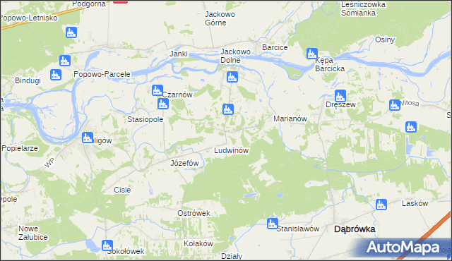 mapa Kowalicha gmina Dąbrówka, Kowalicha gmina Dąbrówka na mapie Targeo