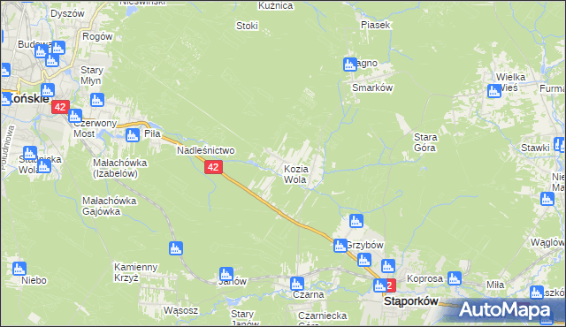 mapa Kozia Wola gmina Stąporków, Kozia Wola gmina Stąporków na mapie Targeo