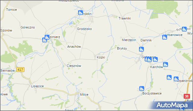 mapa Kózki gmina Pawłowiczki, Kózki gmina Pawłowiczki na mapie Targeo